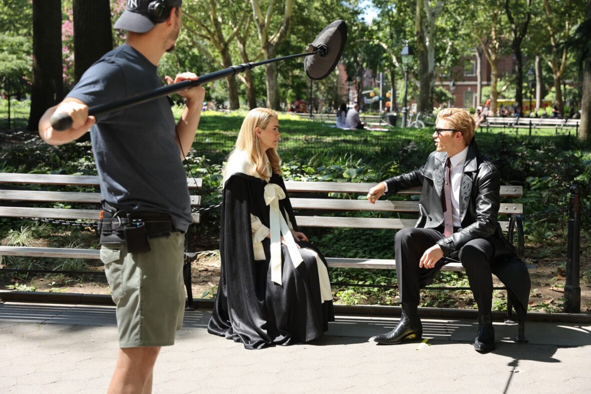 Paul Anthony Kelly and Sarah Paulson on set of American Horror Story