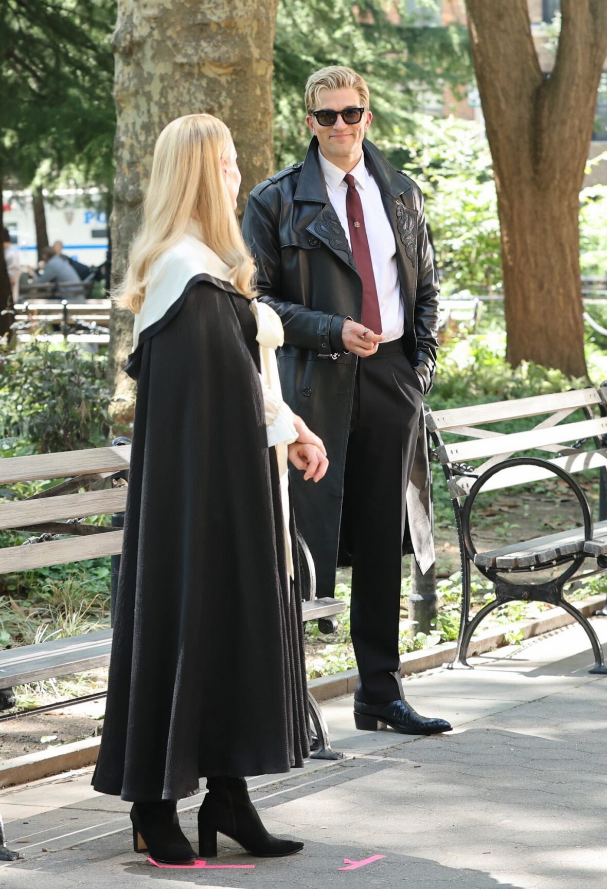 Paul Anthony Kelly and Sarah Paulson on set of American Horror Story