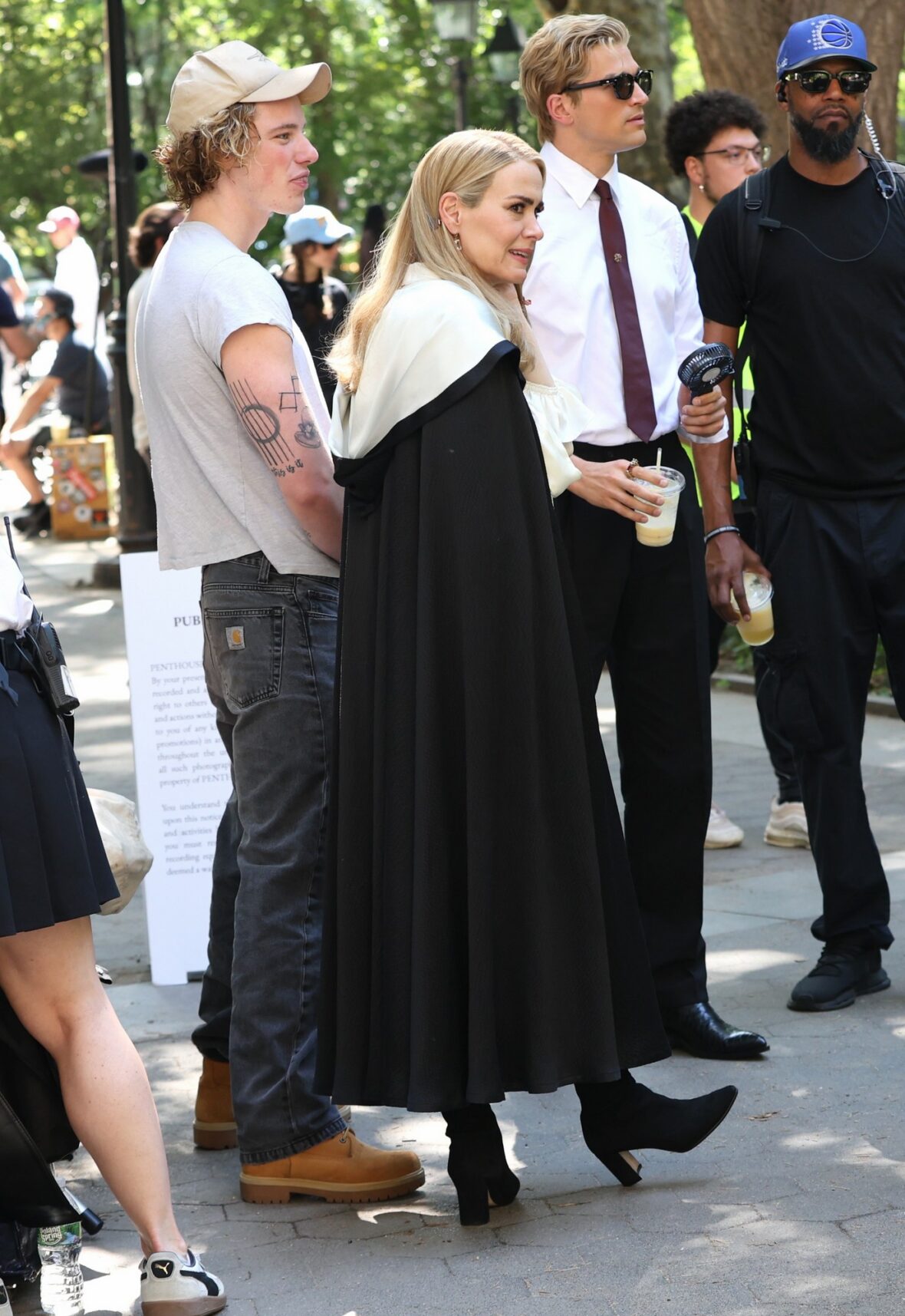 Graham Campbell, Paul Anthony Kelly and Sarah Paulson on American Horror Story set
