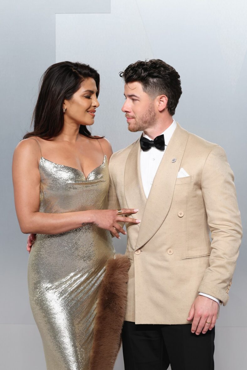 Priyanka Chopra and Nick Jonas pose at the Vanity Fair Oscars party