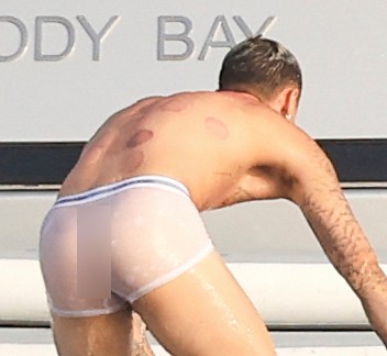 Beckham family yacht day, including shirtless Romeo and David Beckham, in Ibiza, Spain
