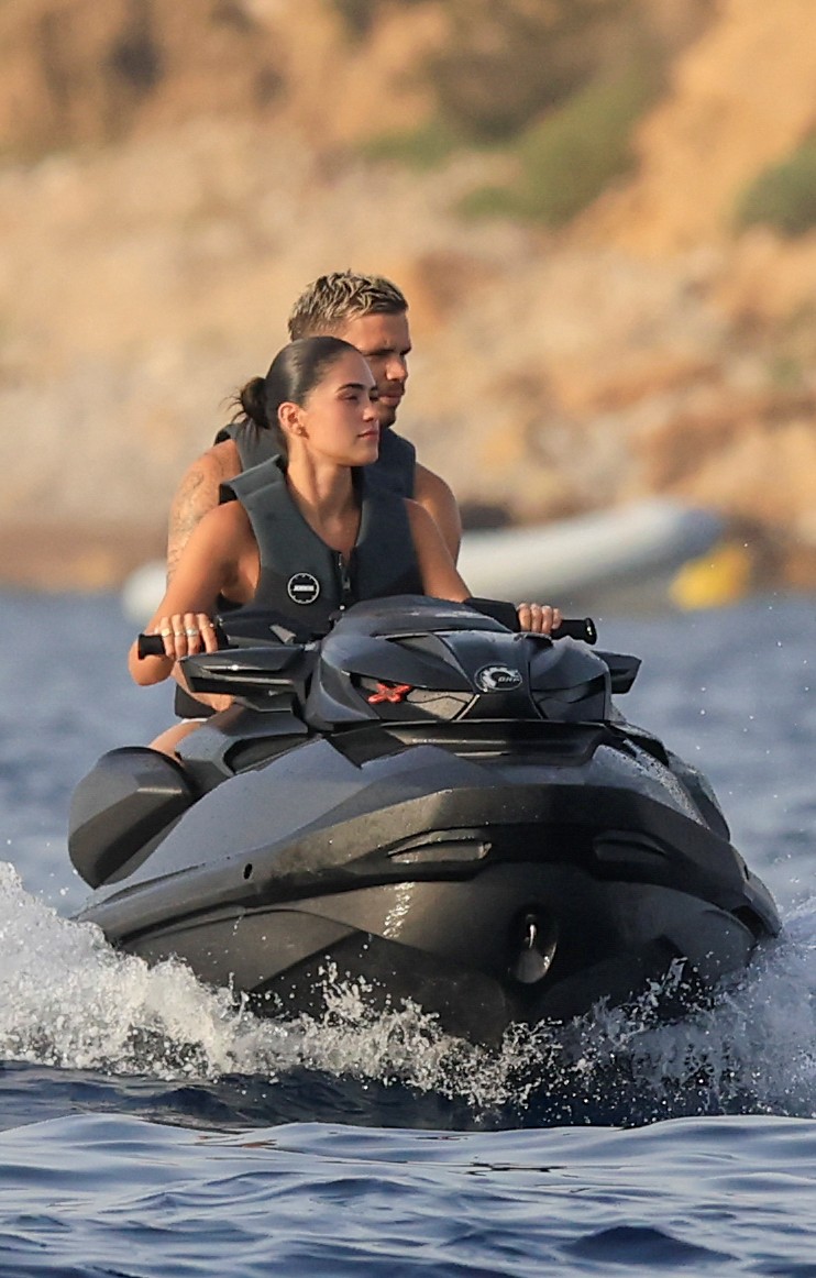 Beckham family yacht day, including shirtless Romeo and David Beckham, in Ibiza, Spain