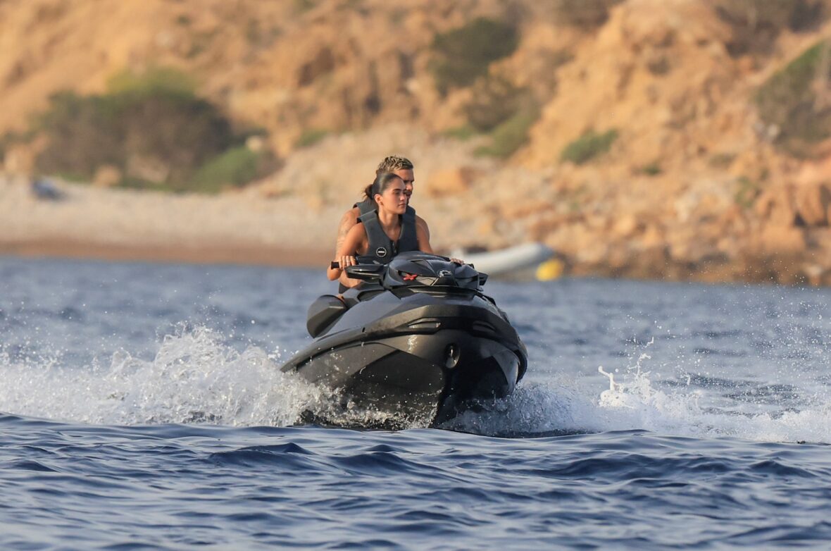 Beckham family yacht day, including shirtless Romeo and David Beckham, in Ibiza, Spain