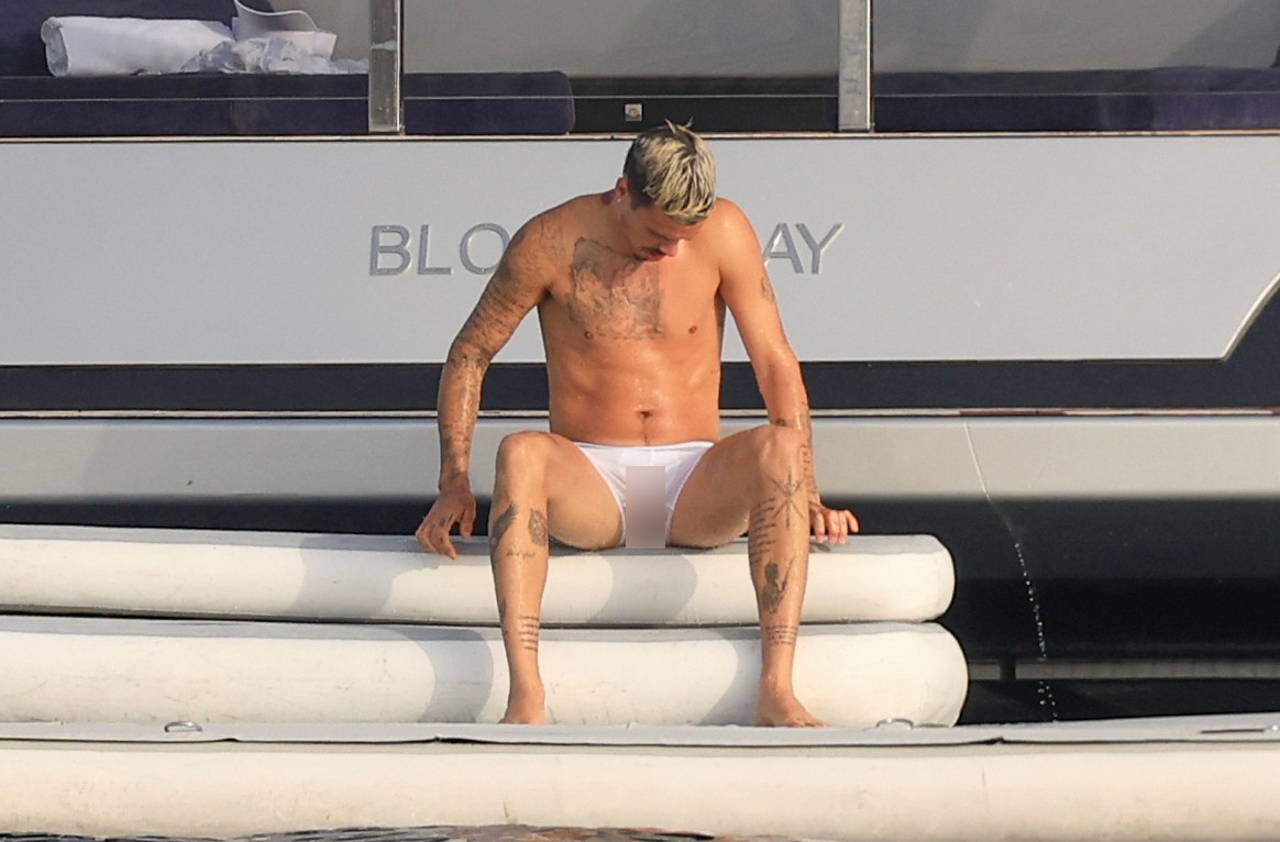 Beckham family yacht day, including shirtless Romeo and David Beckham, in Ibiza, Spain