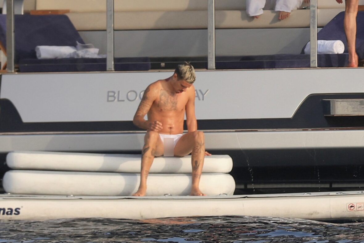Beckham family yacht day, including shirtless Romeo and David Beckham, in Ibiza, Spain