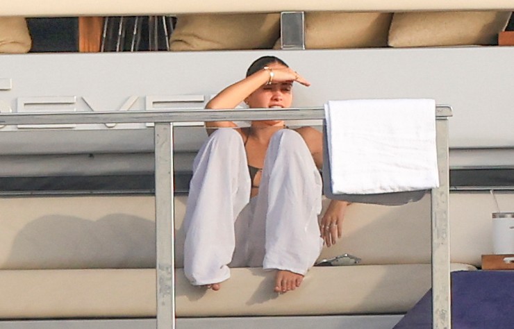 Beckham family yacht day, including shirtless Romeo and David Beckham, in Ibiza, Spain