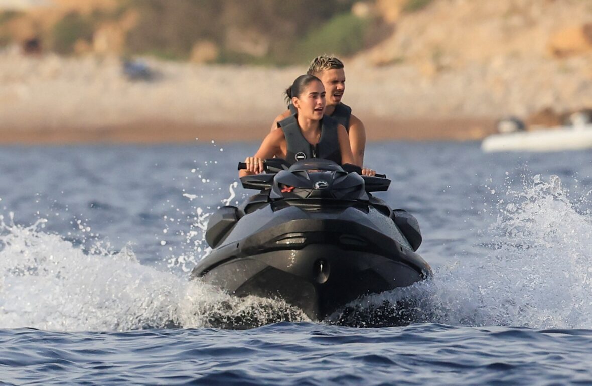 Beckham family yacht day, including shirtless Romeo and David Beckham, in Ibiza, Spain