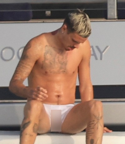 Beckham family yacht day, including shirtless Romeo and David Beckham, in Ibiza, Spain
