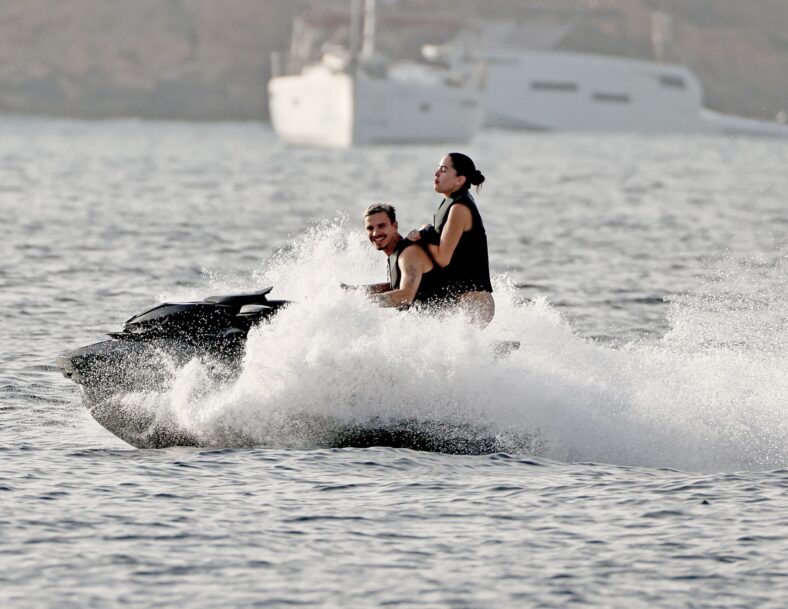 Beckham family yacht day, including shirtless Romeo and David Beckham, in Ibiza, Spain