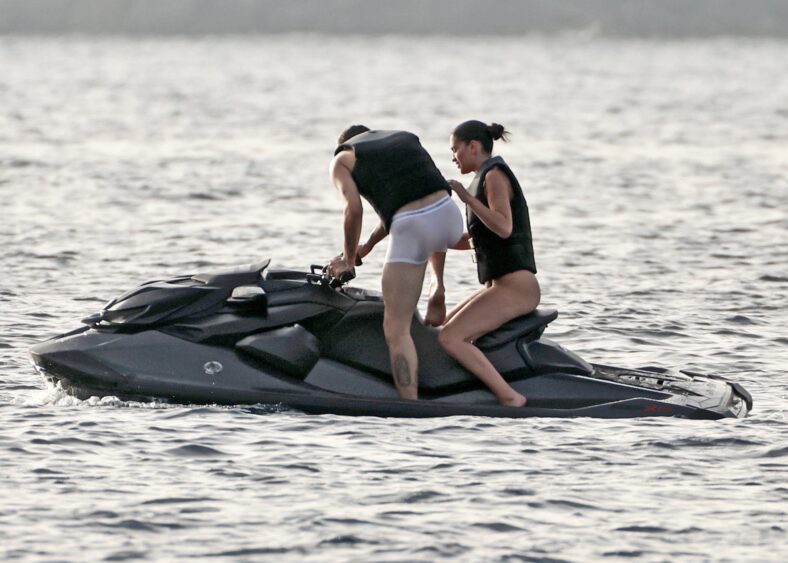 Beckham family yacht day, including shirtless Romeo and David Beckham, in Ibiza, Spain