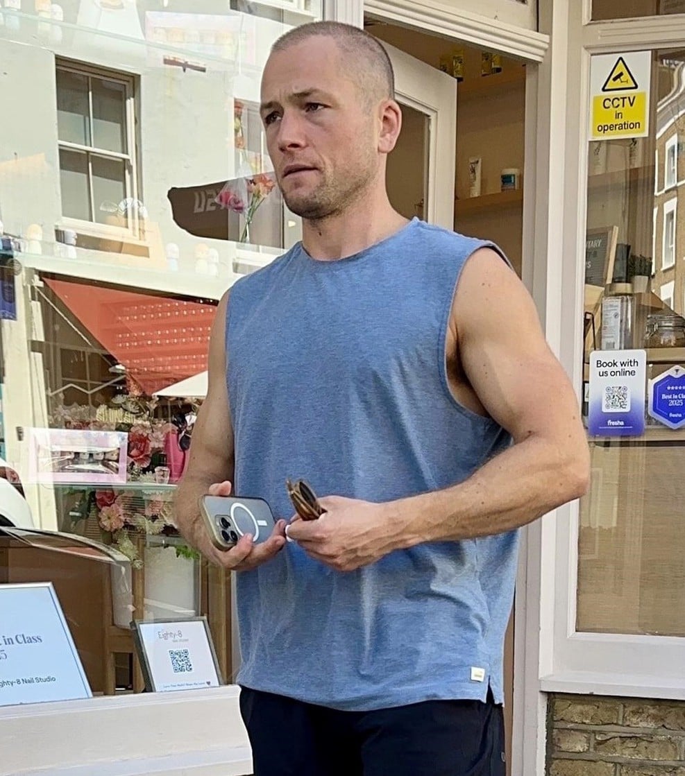 Taron Egerton running errands in Notting Hill