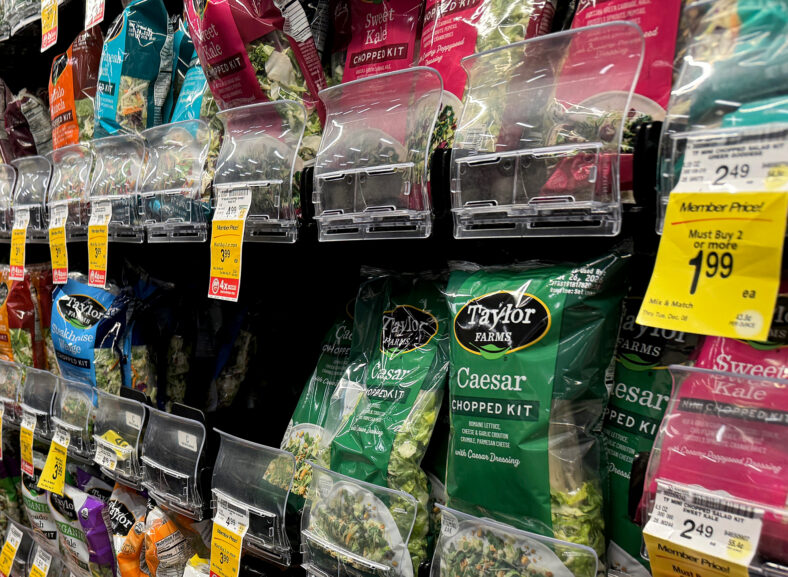 Taylor Farms salad products on a store shelf