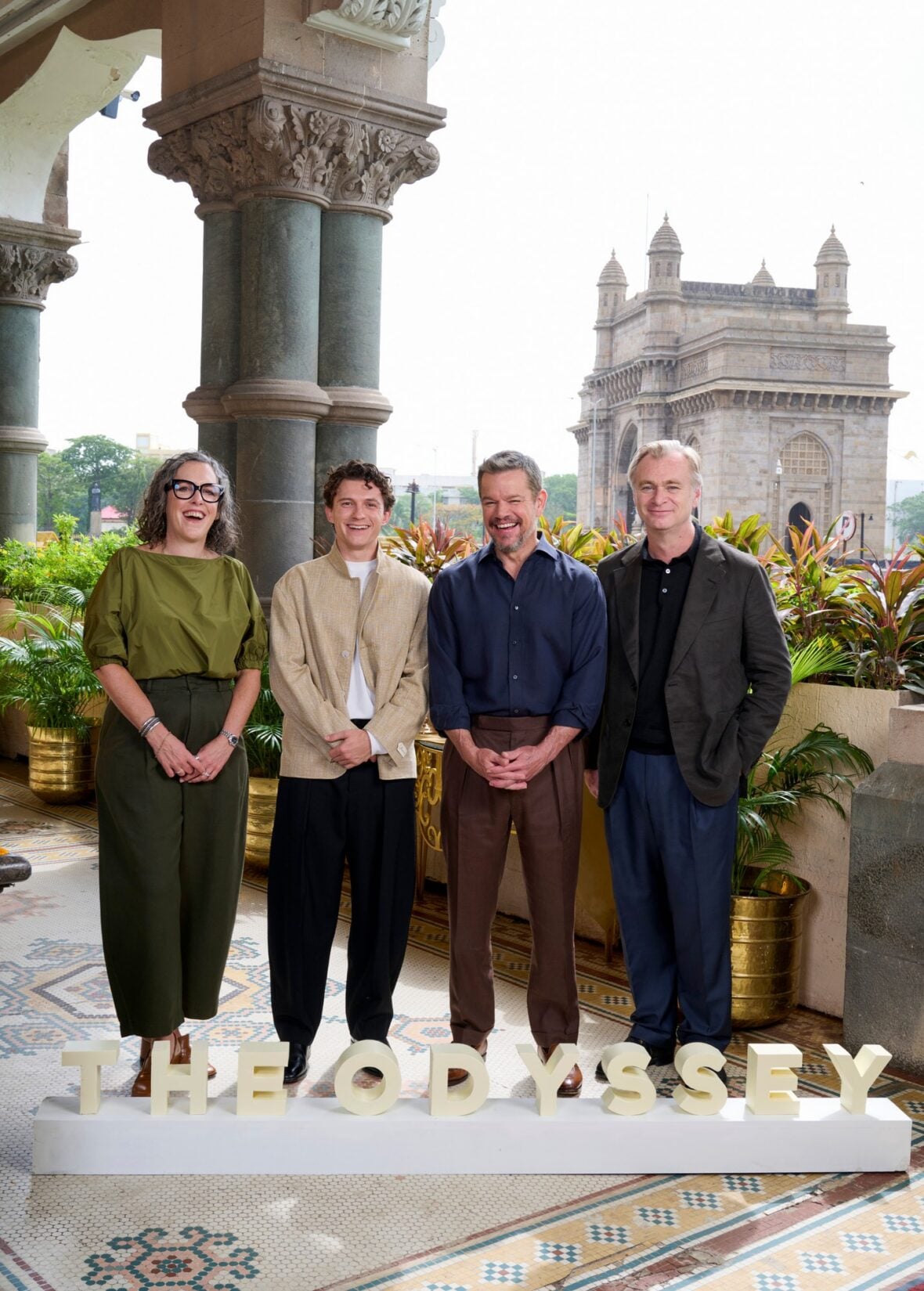 Christopher Nolan, Matt Damon, Tom Holland, Emma Thomas attend a Mumbai photo call for The Odyssey