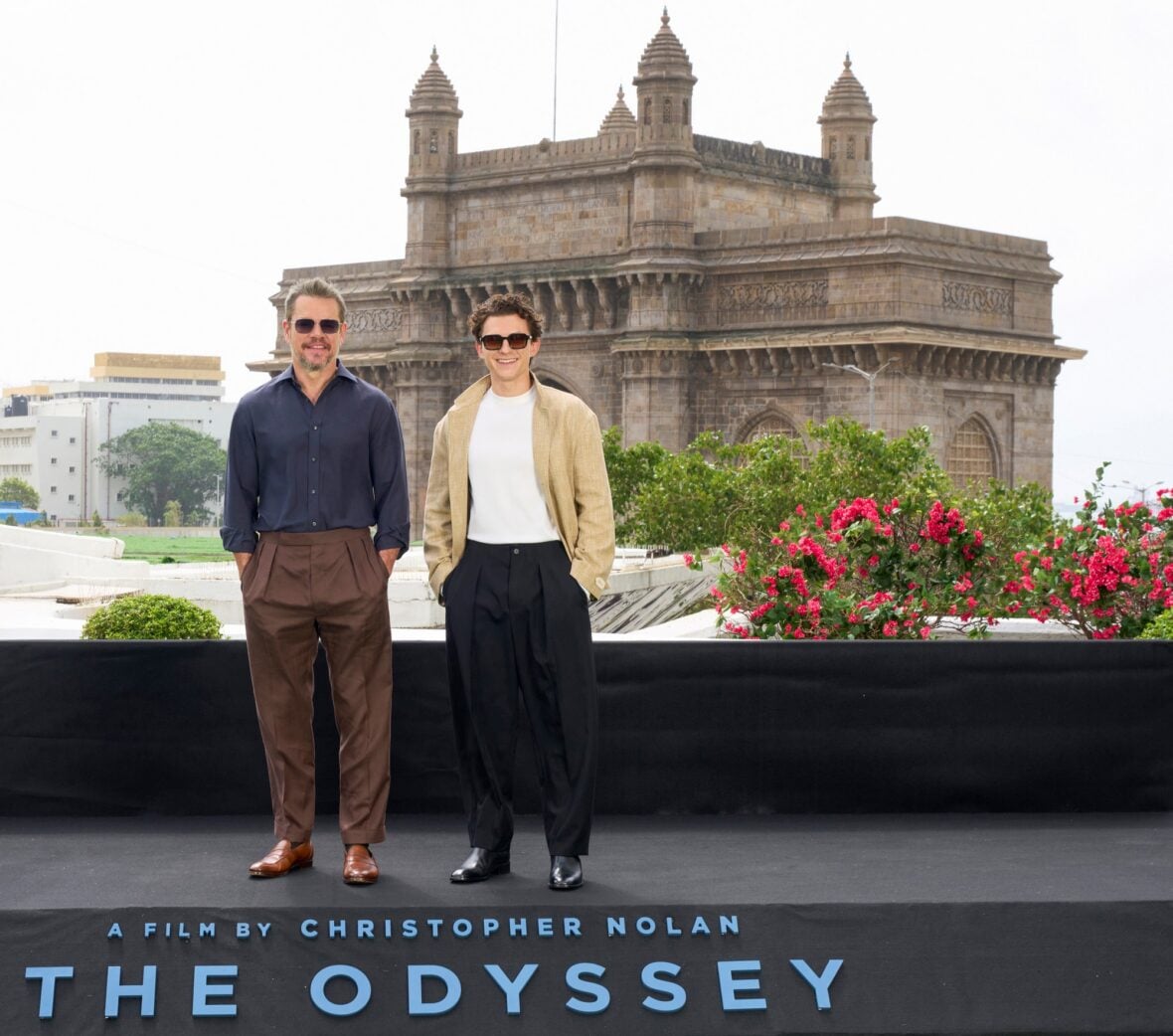 Tom Holland and Matt Damon attend Mumbai photo call for The Odyssey