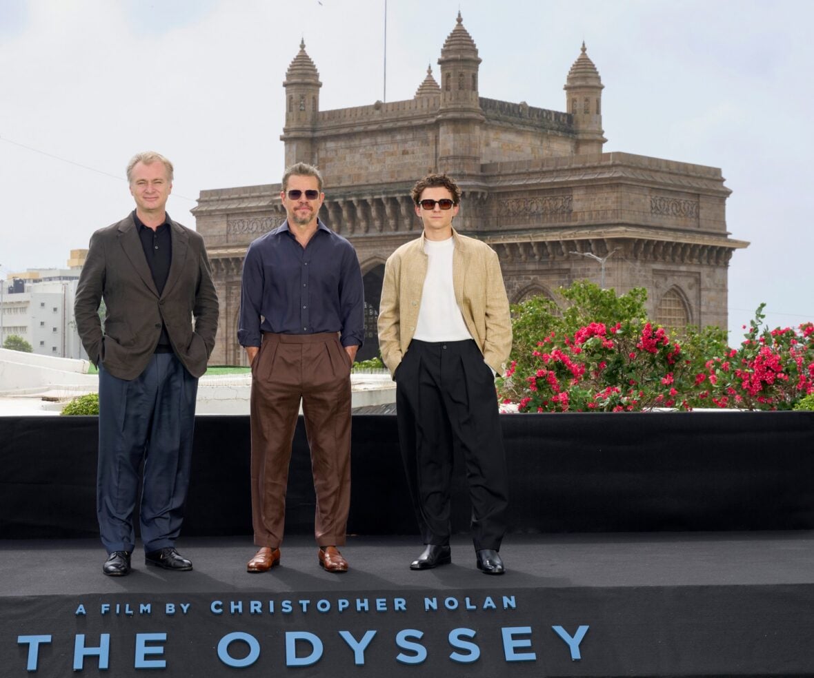 Christopher Nolan, Tom Holland and Matt Damon attend Mumbai photo call for The Odyssey