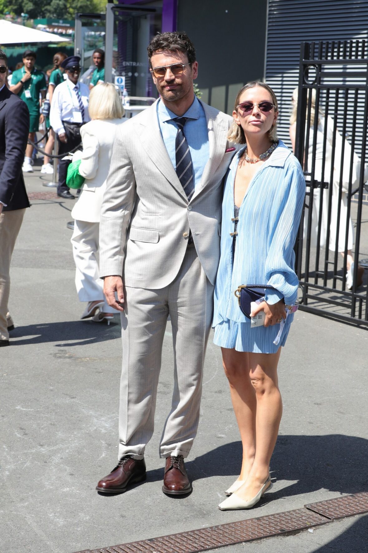 Theo James and Ruth Kearney arrive at Wimbledon on day 14 in London
