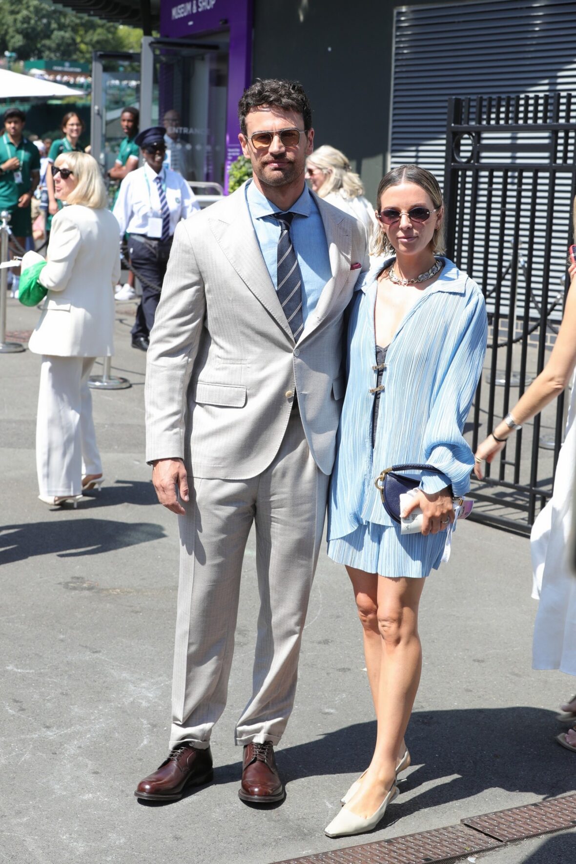 Theo James and Ruth Kearney arrive at Wimbledon on day 14 in London