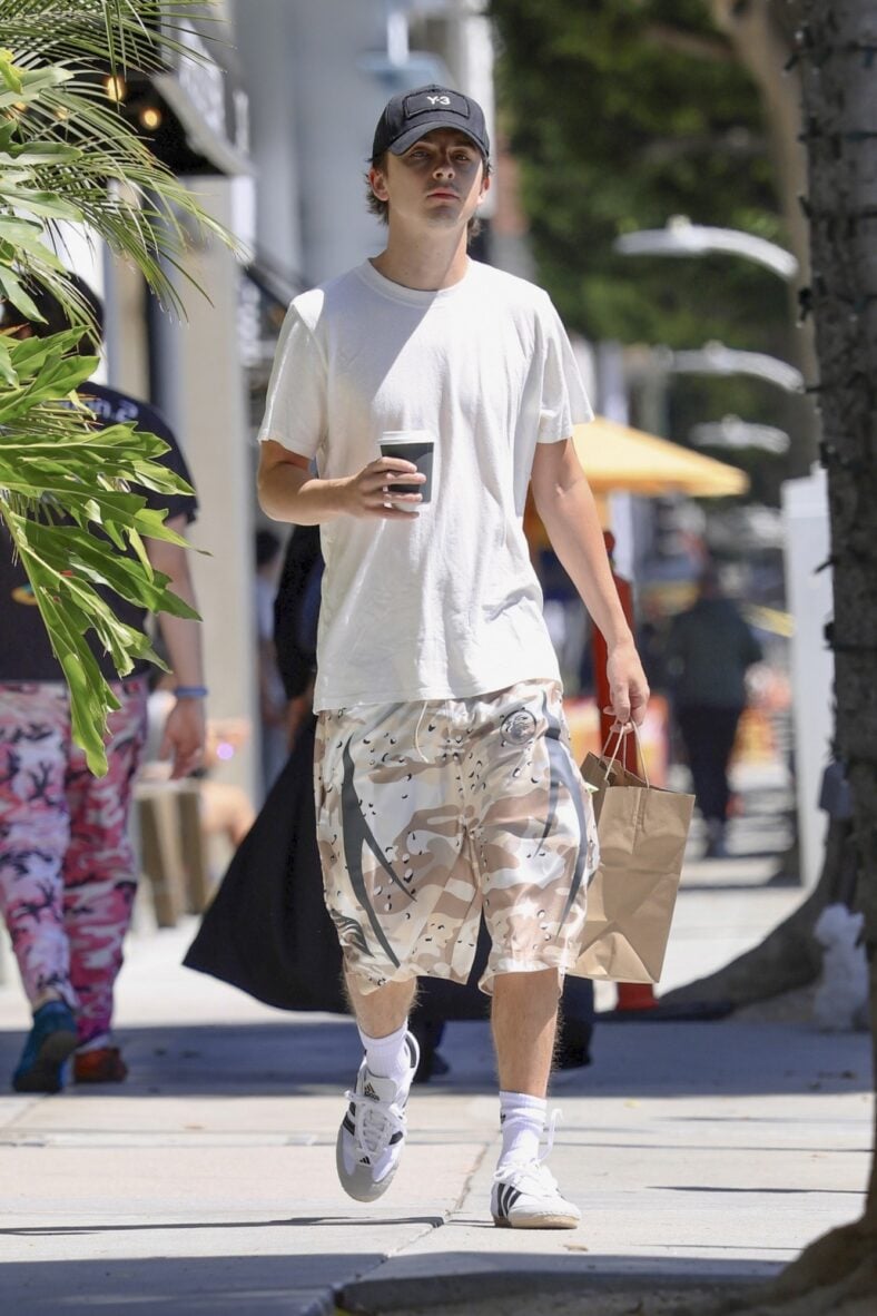 Timothee Chalamet leaving bagel and coffee shop in Beverly Hills