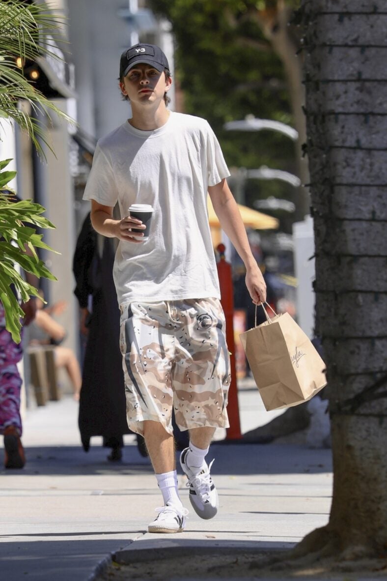 Timothee Chalamet leaving bagel and coffee shop in Beverly Hills
