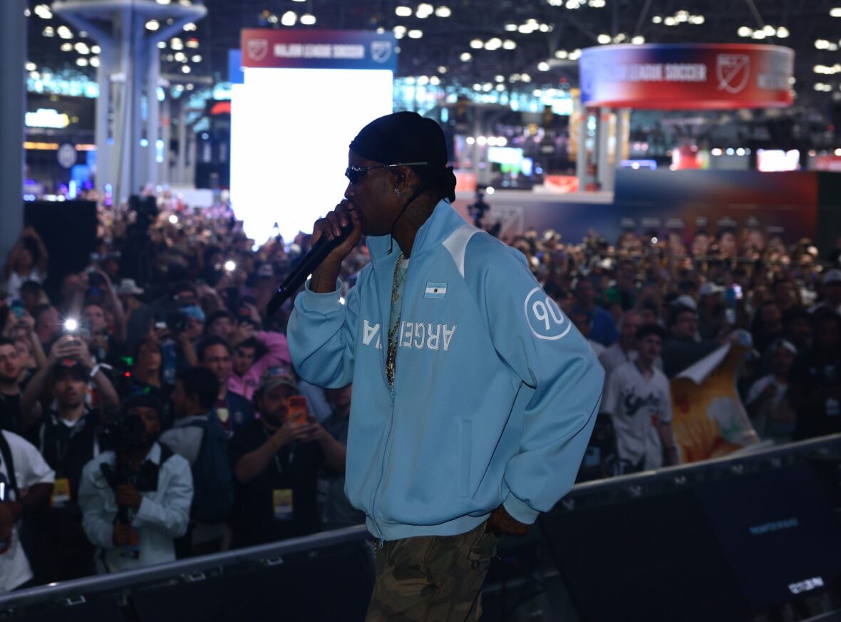 Travis Scott performs on stage at Fanatics Fest