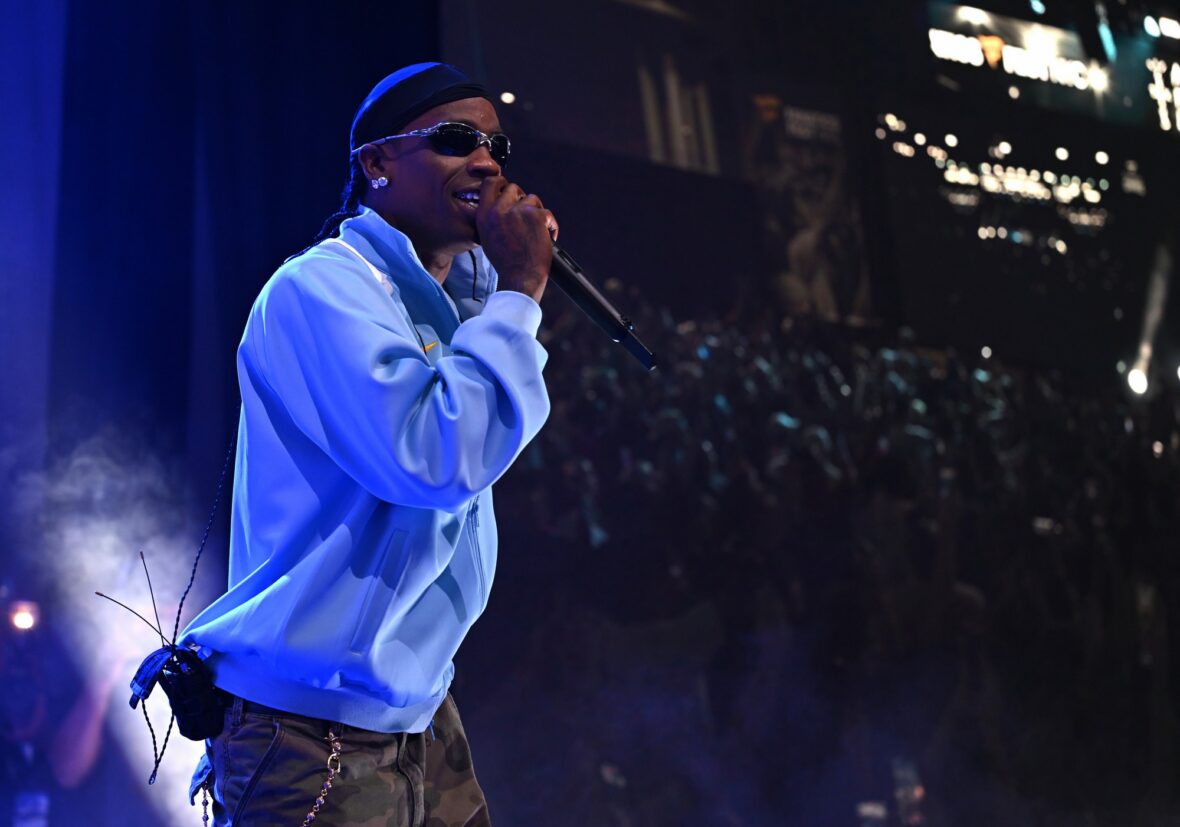 Travis Scott performs on stage at Fanatics Fest