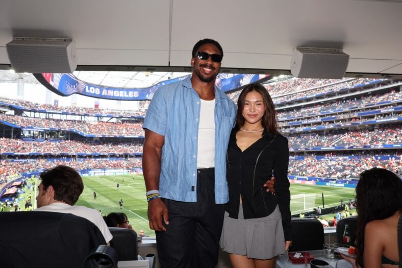  Chloe Kim, and Myles Garrett at World Cup match on July 10, 2026