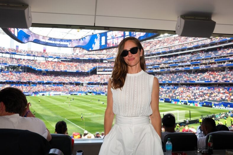 Minka Kelly at World Cup match on July 10, 2026